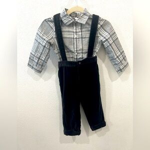 Janie and Jack Baby Velvet Suspender Pant + Plaid Button Up Top